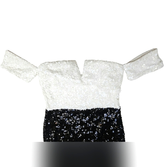 NEW Dainty Hooligan Black & White Sequins Off Shoulder Bodycon Mini Dress Formal - Picture 3 of 14